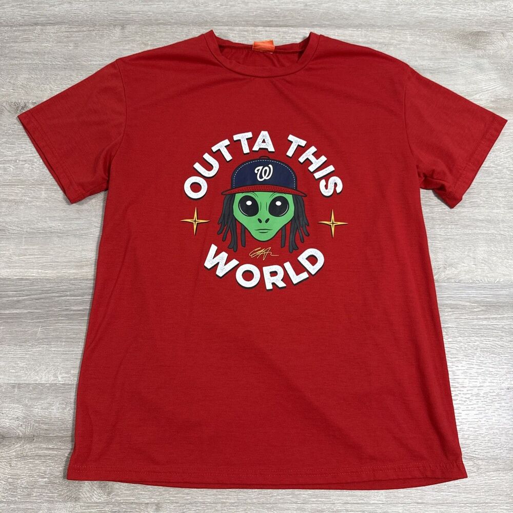 Washington Nationals Shirt CJ Abrams Outta This World Alien Graphic Red Large